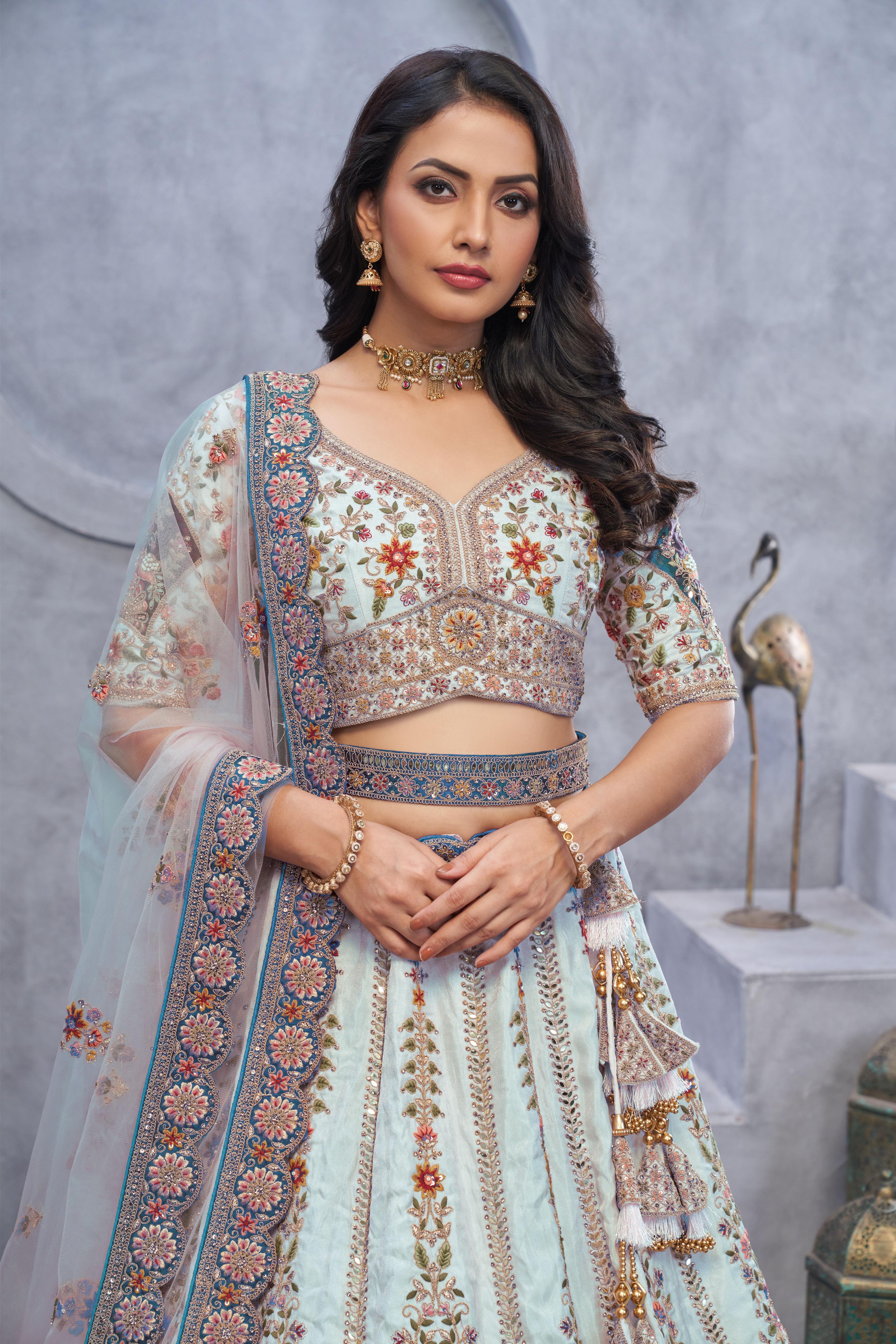 Sky Blue Organza Wedding Lehenga