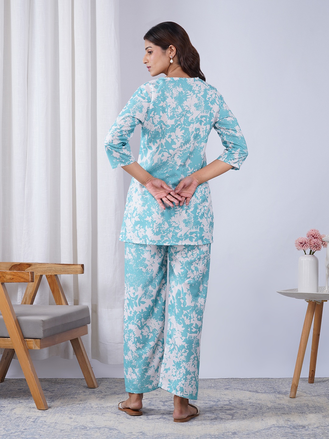 Sky Blue Paisley Designer Printed Rayon Blend Co-Ord Set — alternate view