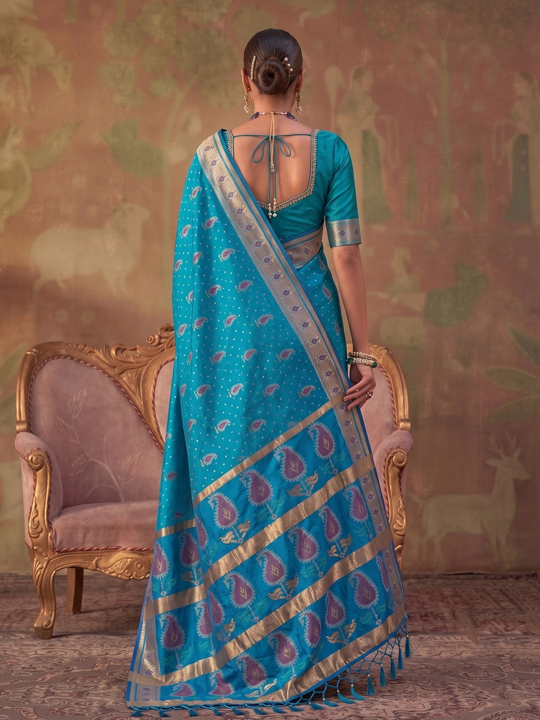 Sky Blue Paisley Woven Soft Silk Saree — alternate view