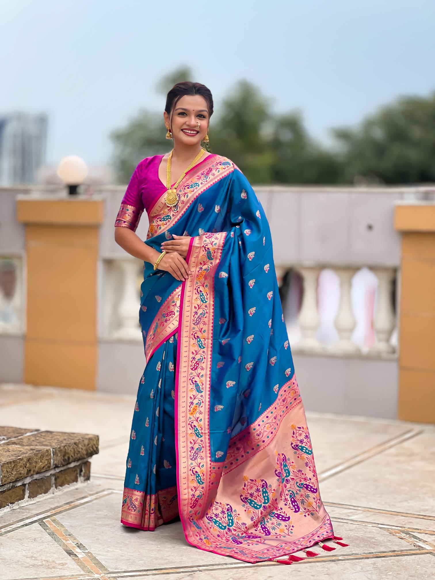 Sky Blue Paithani Silk Saree