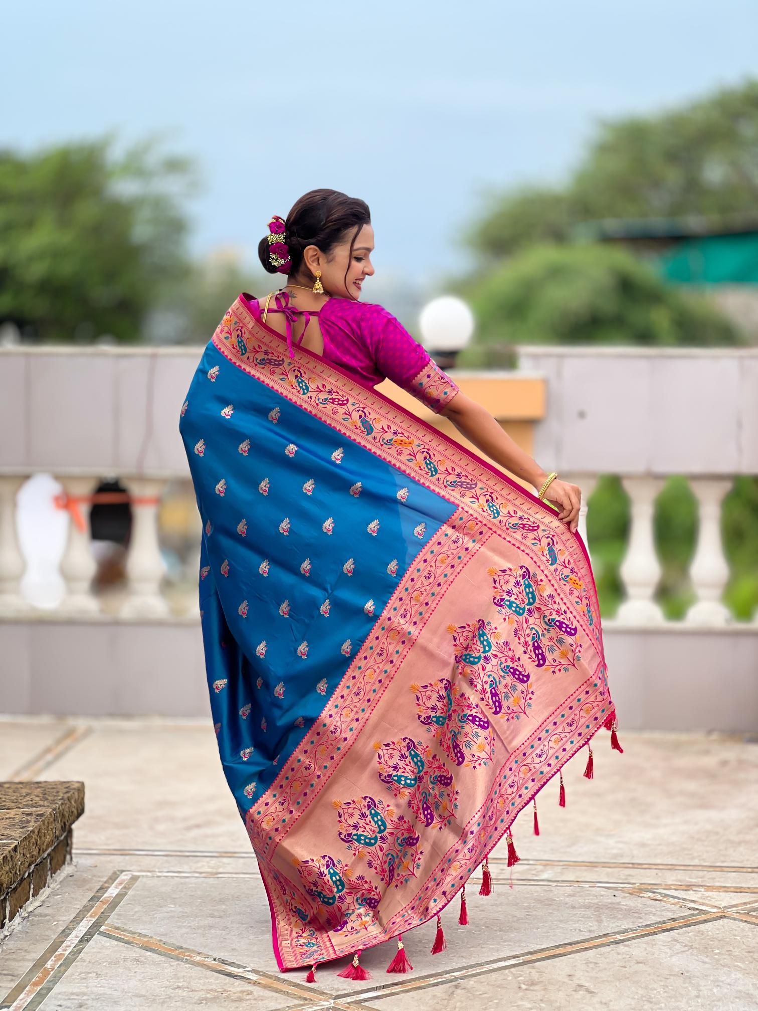 Sky Blue Paithani Silk Saree — alternate view