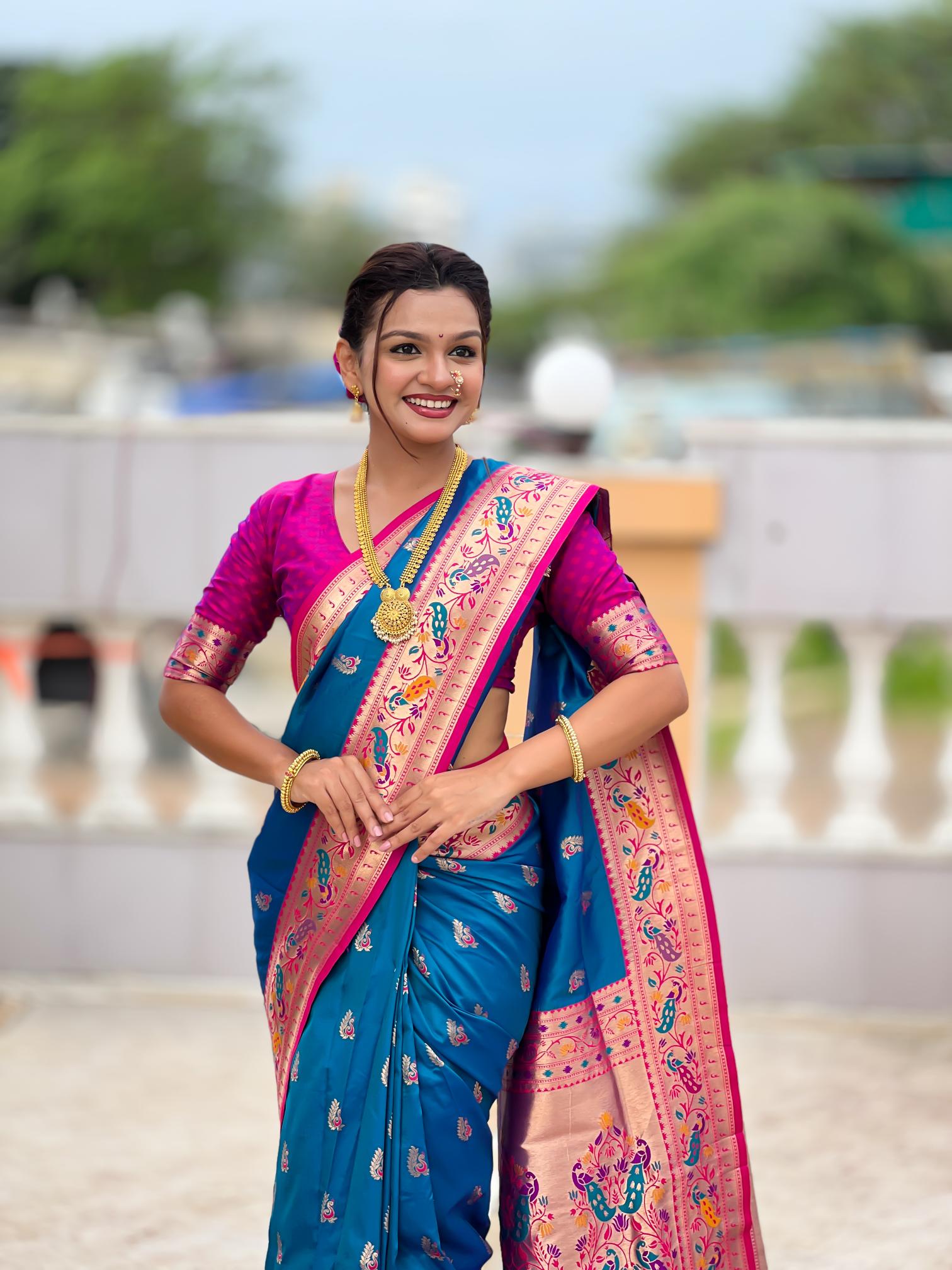Sky Blue Paithani Silk Saree