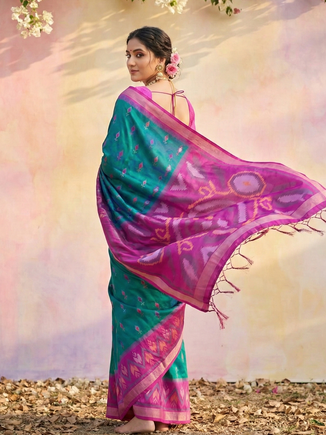 Sky Blue Pink Woven Soft Silk Designer Saree — alternate view
