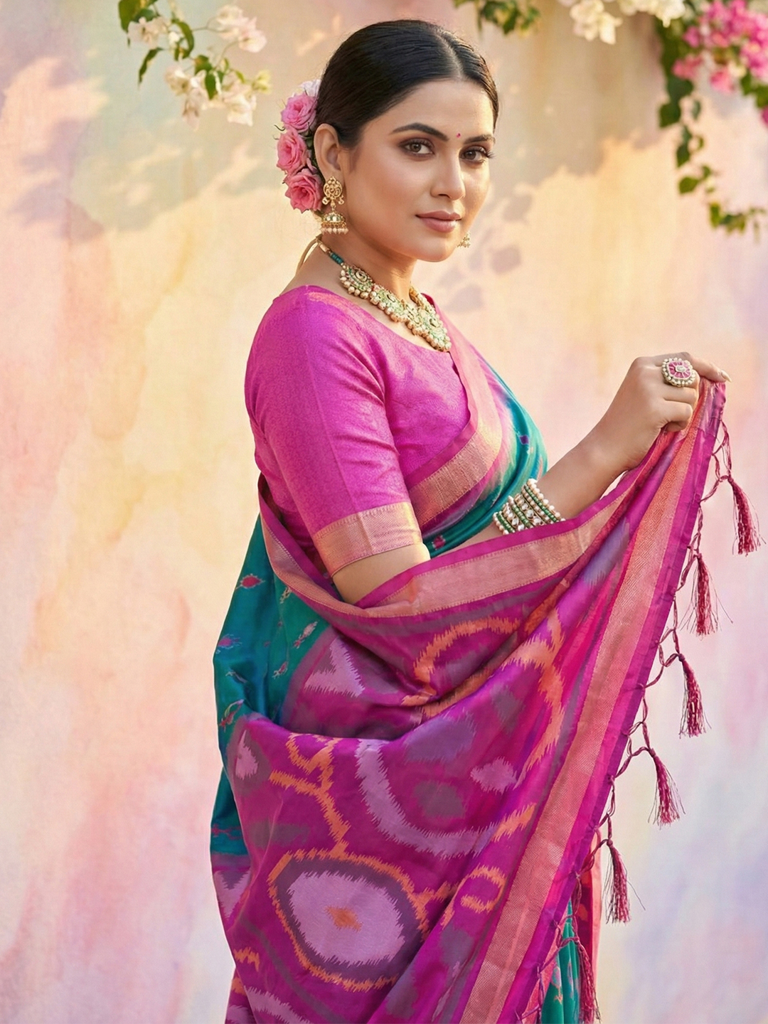 Sky Blue Pink Woven Soft Silk Designer Saree
