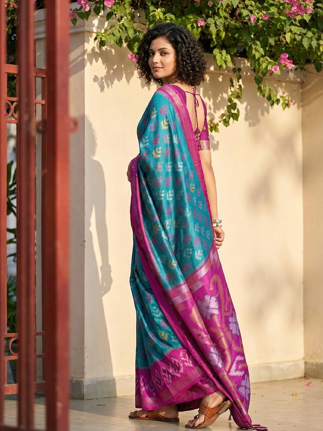 Sky Blue Pochampally Silk Woven Saree — alternate view
