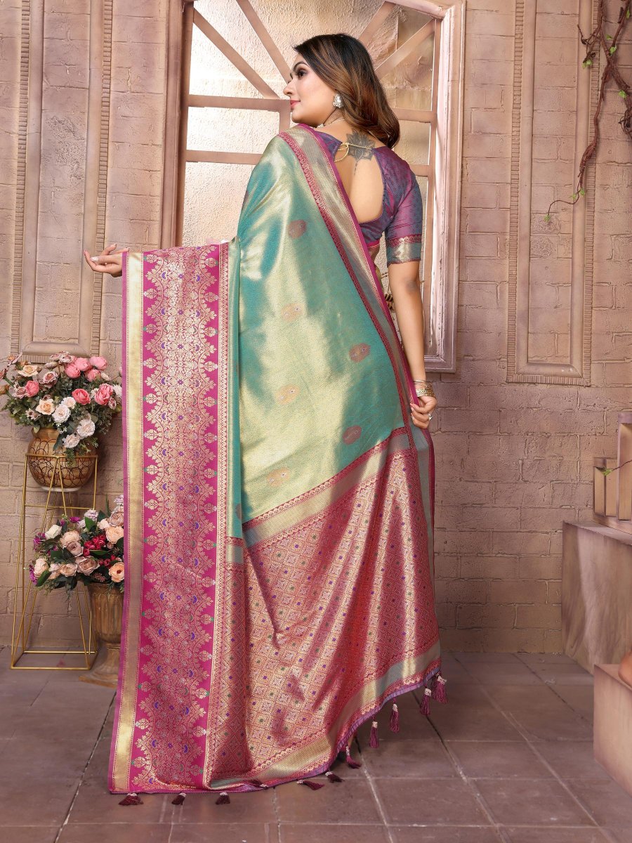 Sky Blue Purple Banarasi Tissue Silk Saree — alternate view