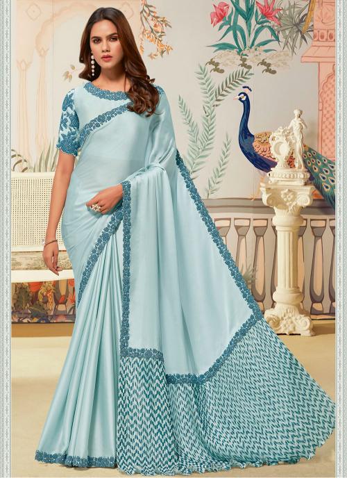 Sky Blue Satin Silk Saree