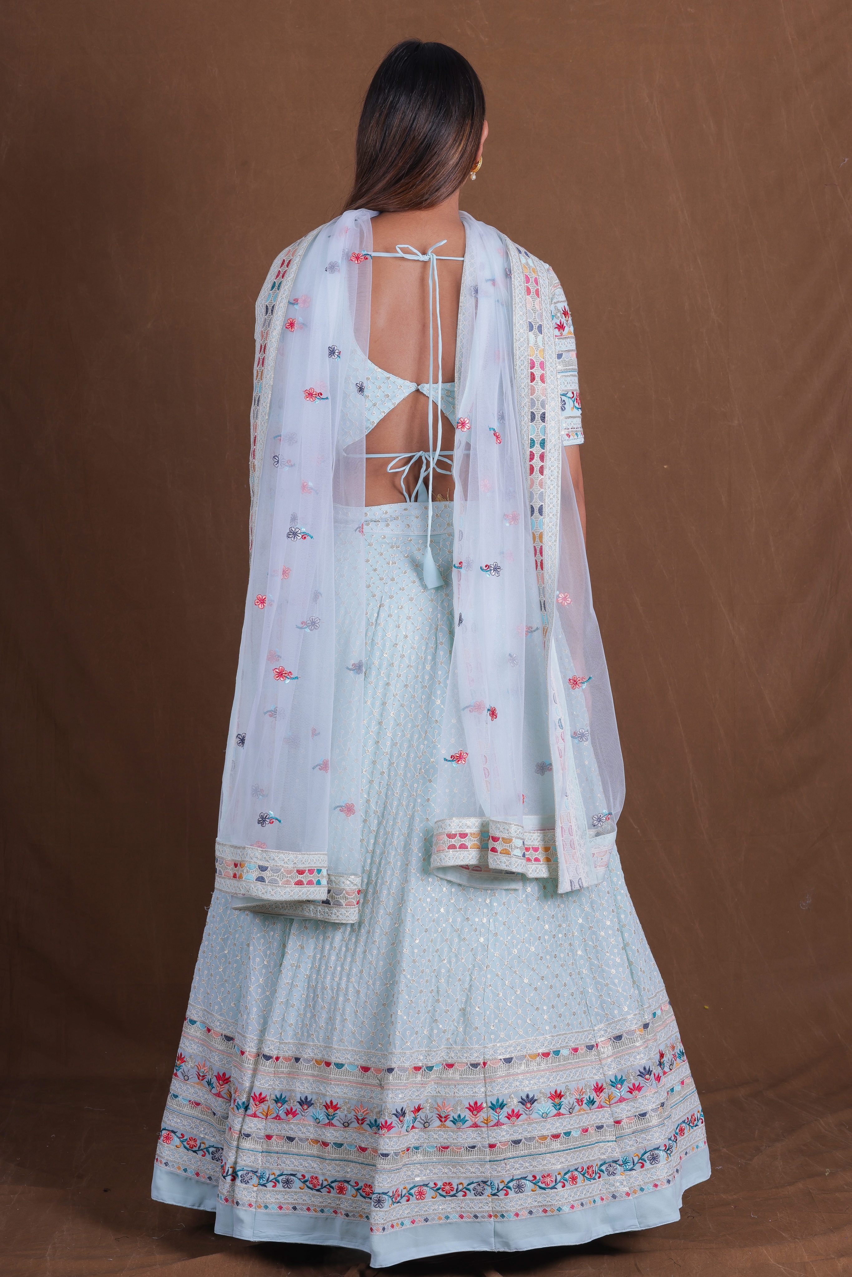 Sky Blue Sequins Embroidered Georgette Lehenga Choli — alternate view