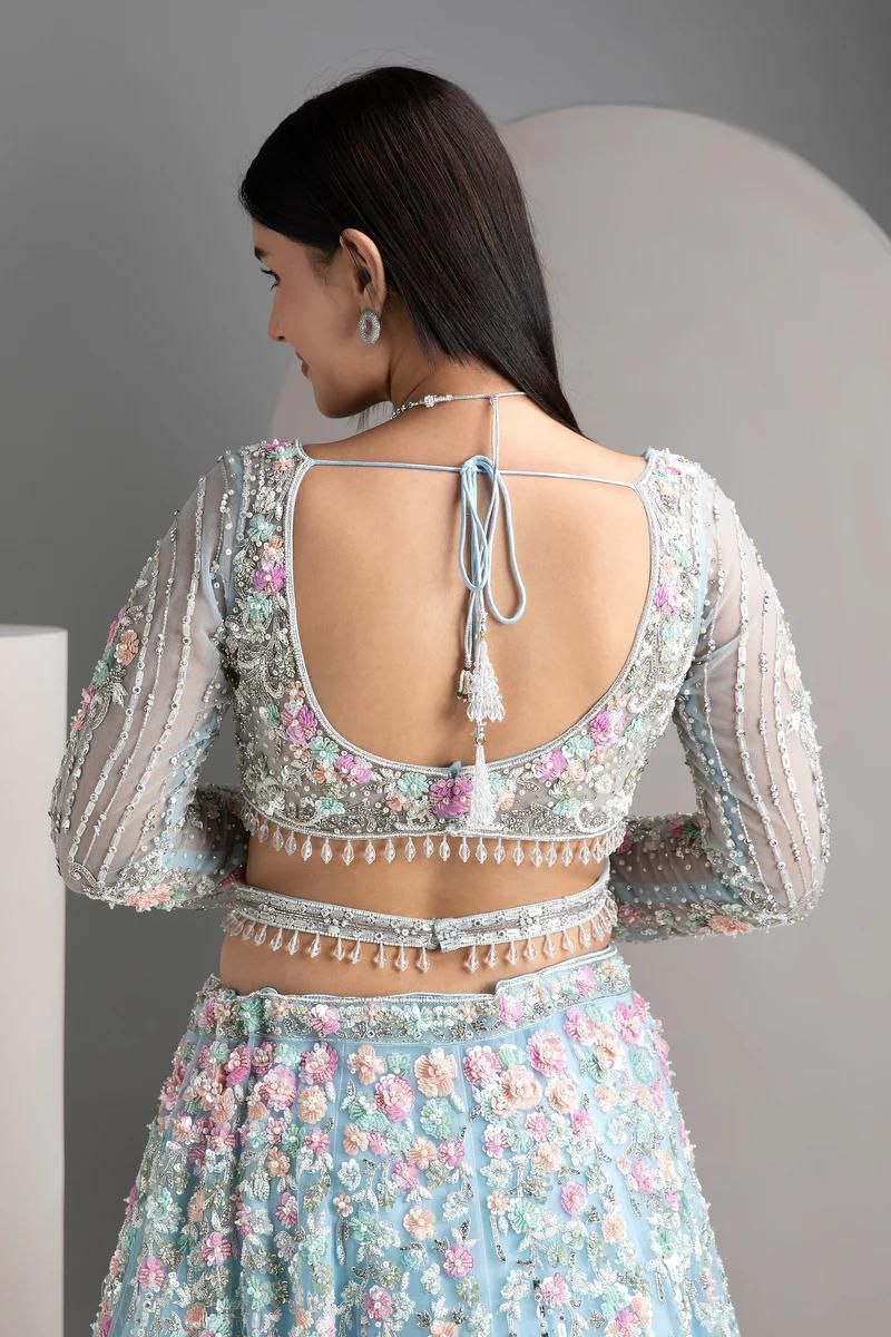 Sky Blue Sequins Heavy Organza Lehenga Choli