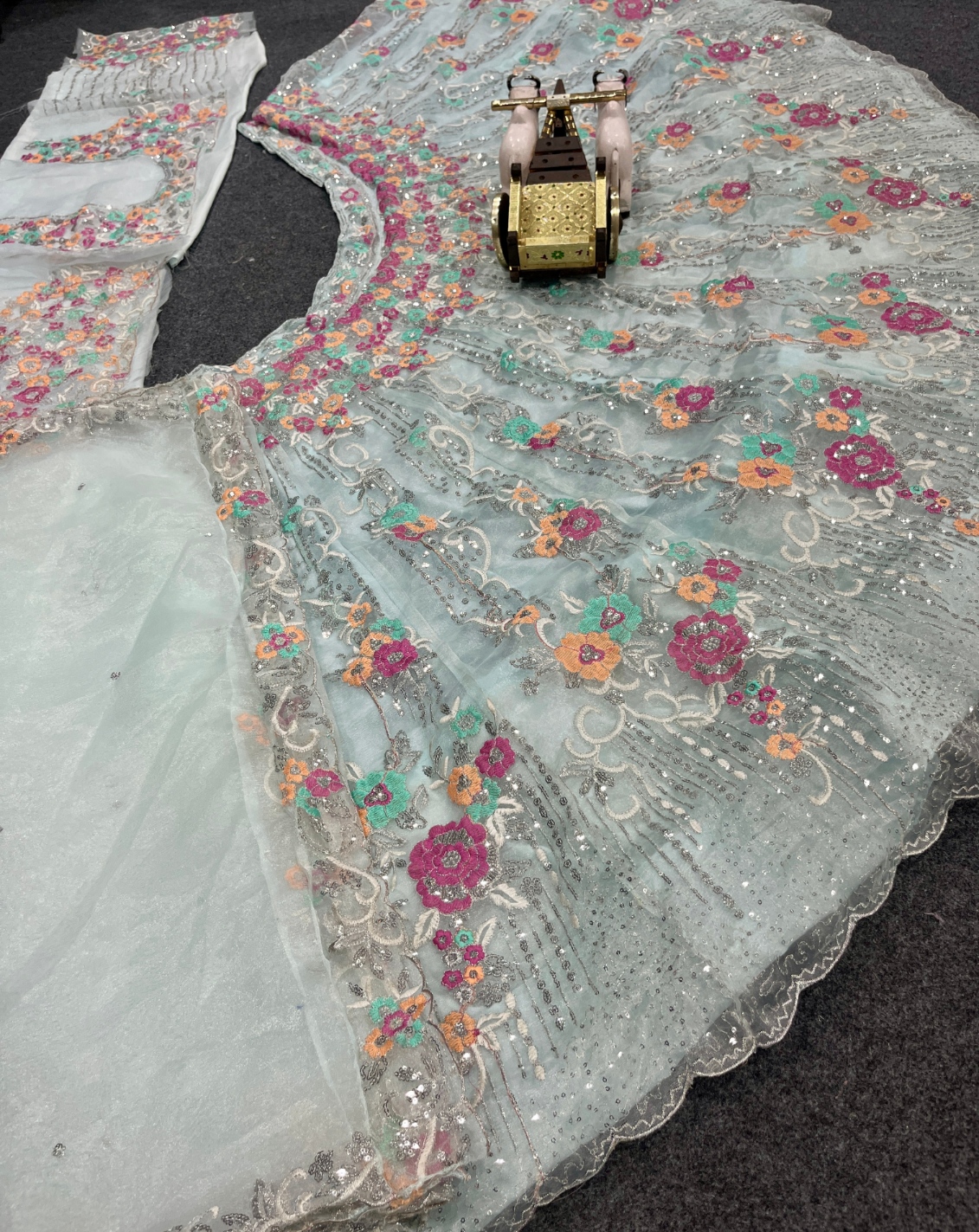Sky Blue Sequins Heavy Organza Lehenga Choli