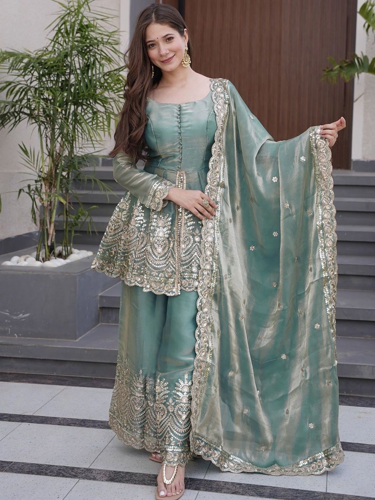Sky Blue Silk Embroidered Straight Kurta Set