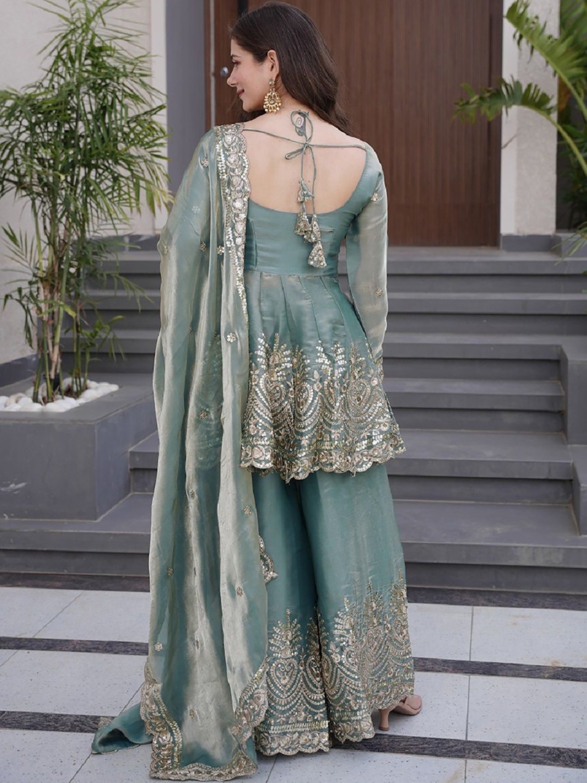 Sky Blue Silk Embroidered Straight Kurta Set — alternate view