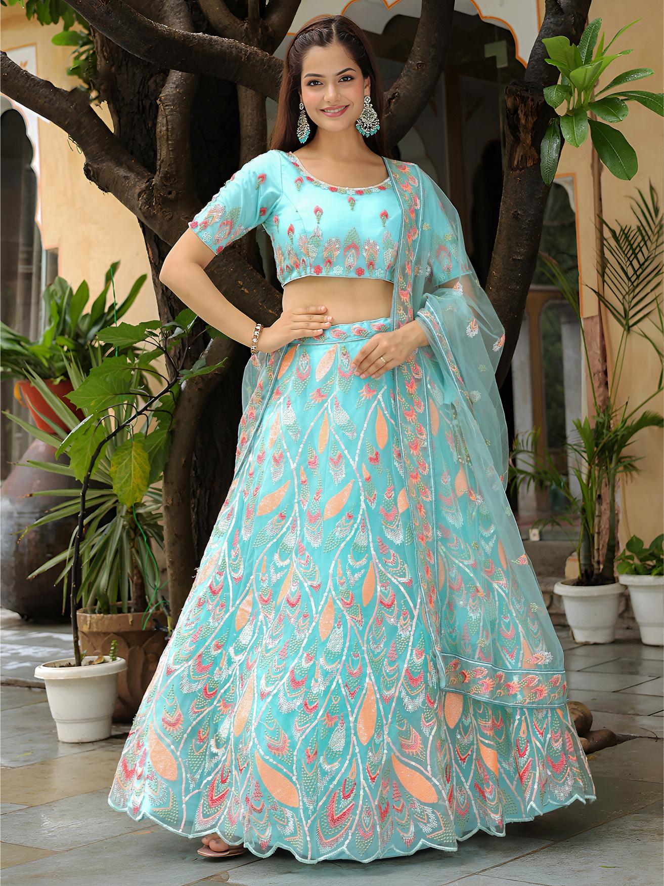 Sky Blue Soft Net Lehenga Choli