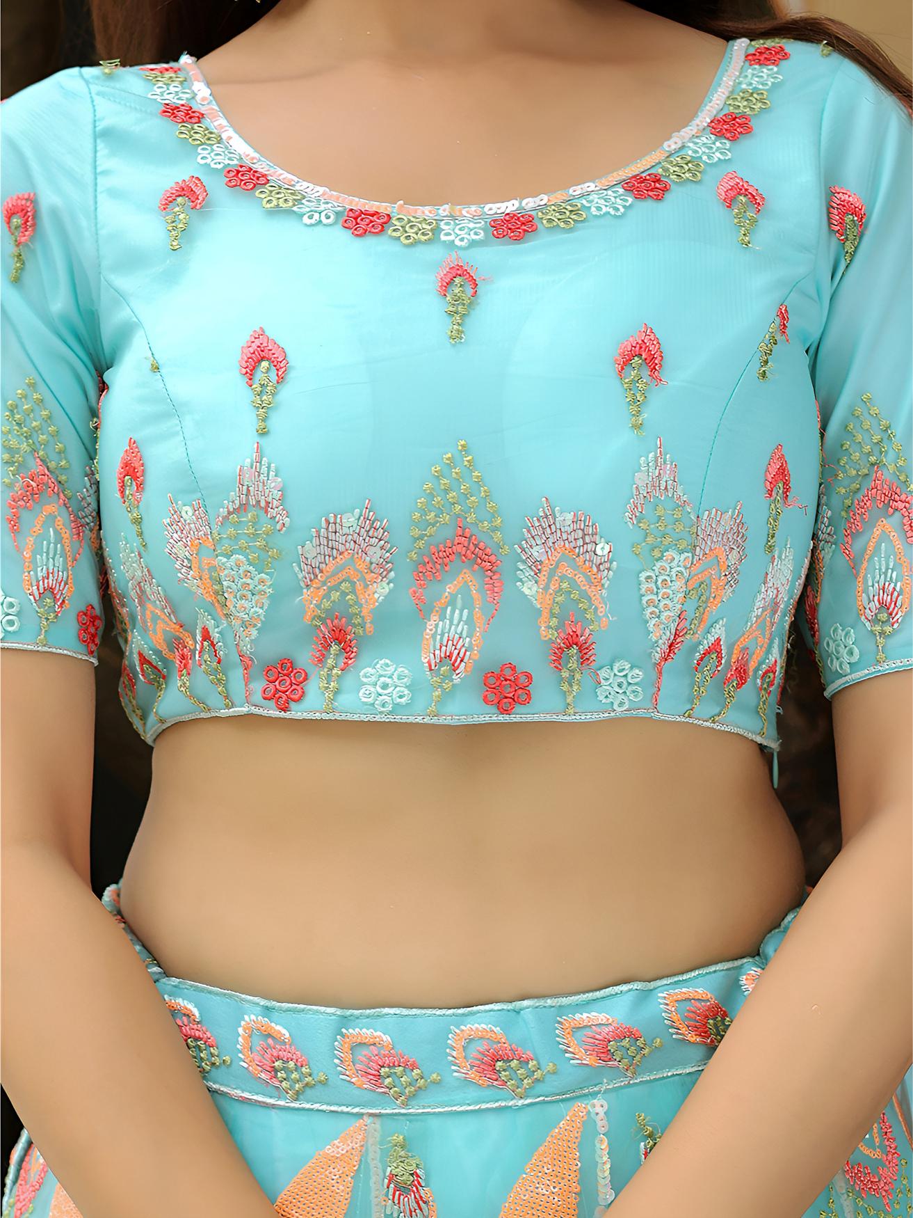 Sky Blue Soft Net Lehenga Choli