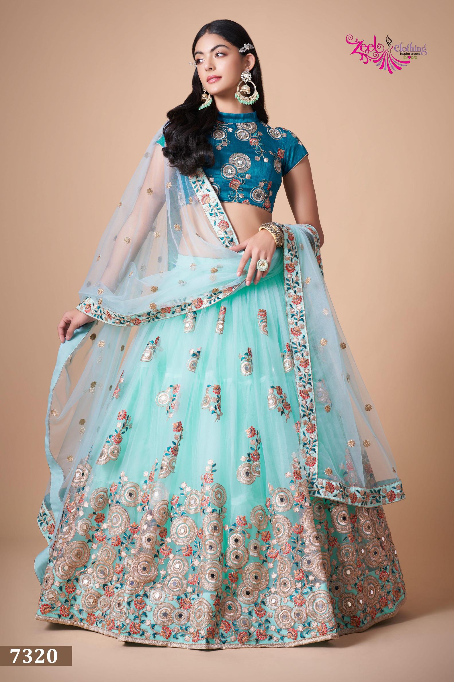 Sky Blue Soft Net Lehenga Choli
