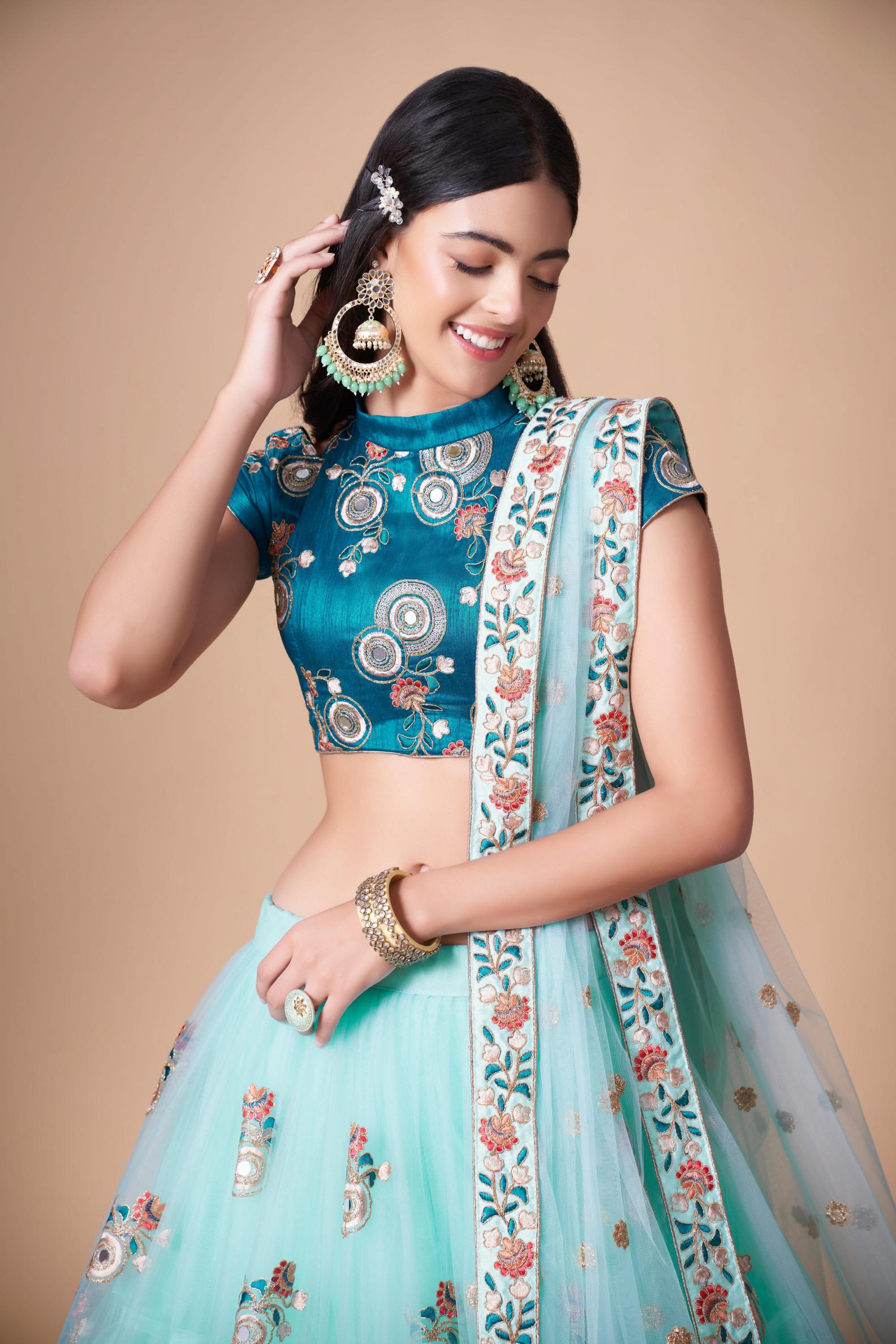 Sky Blue Soft Net Lehenga Choli