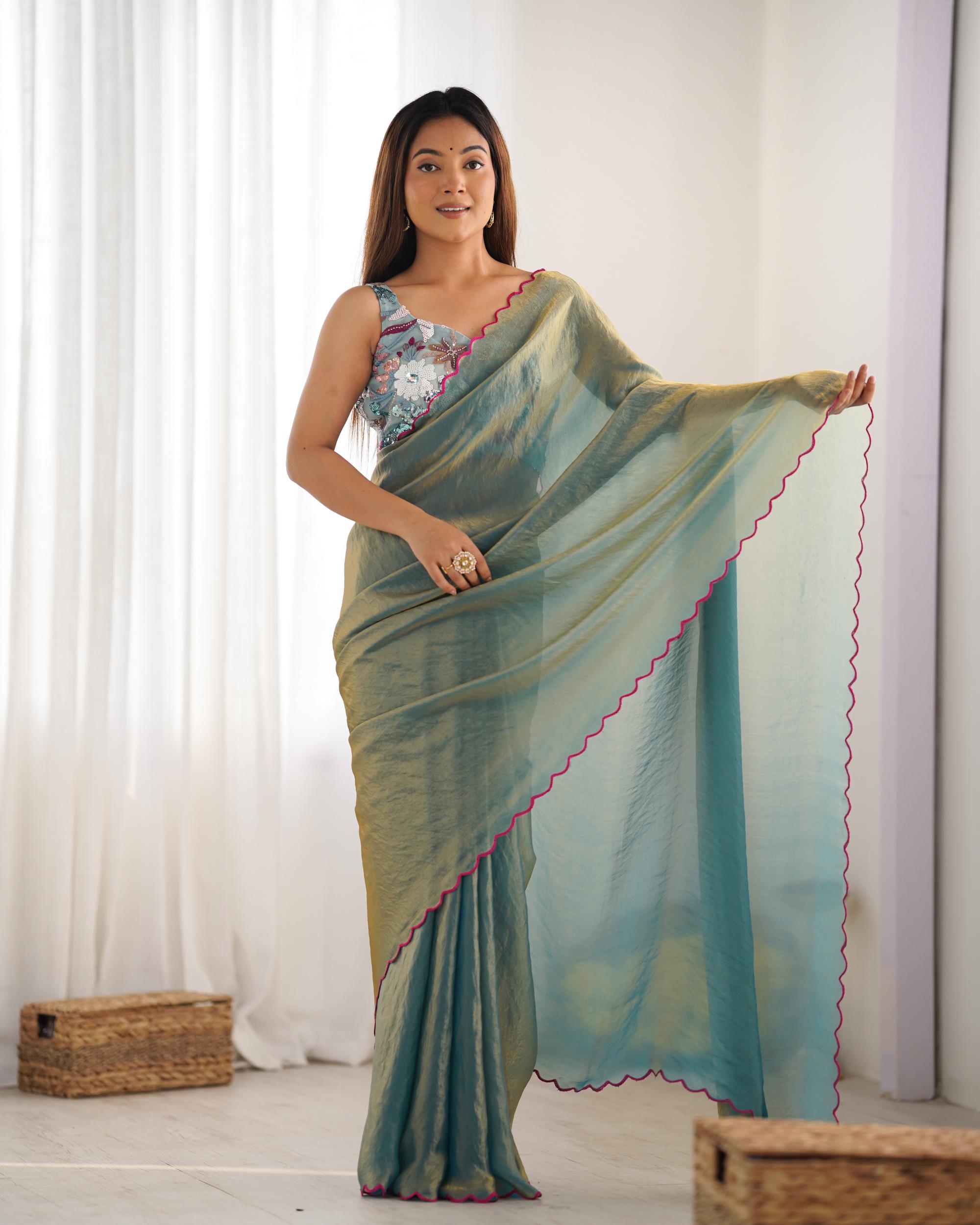 Sky Blue Space Silk Saree