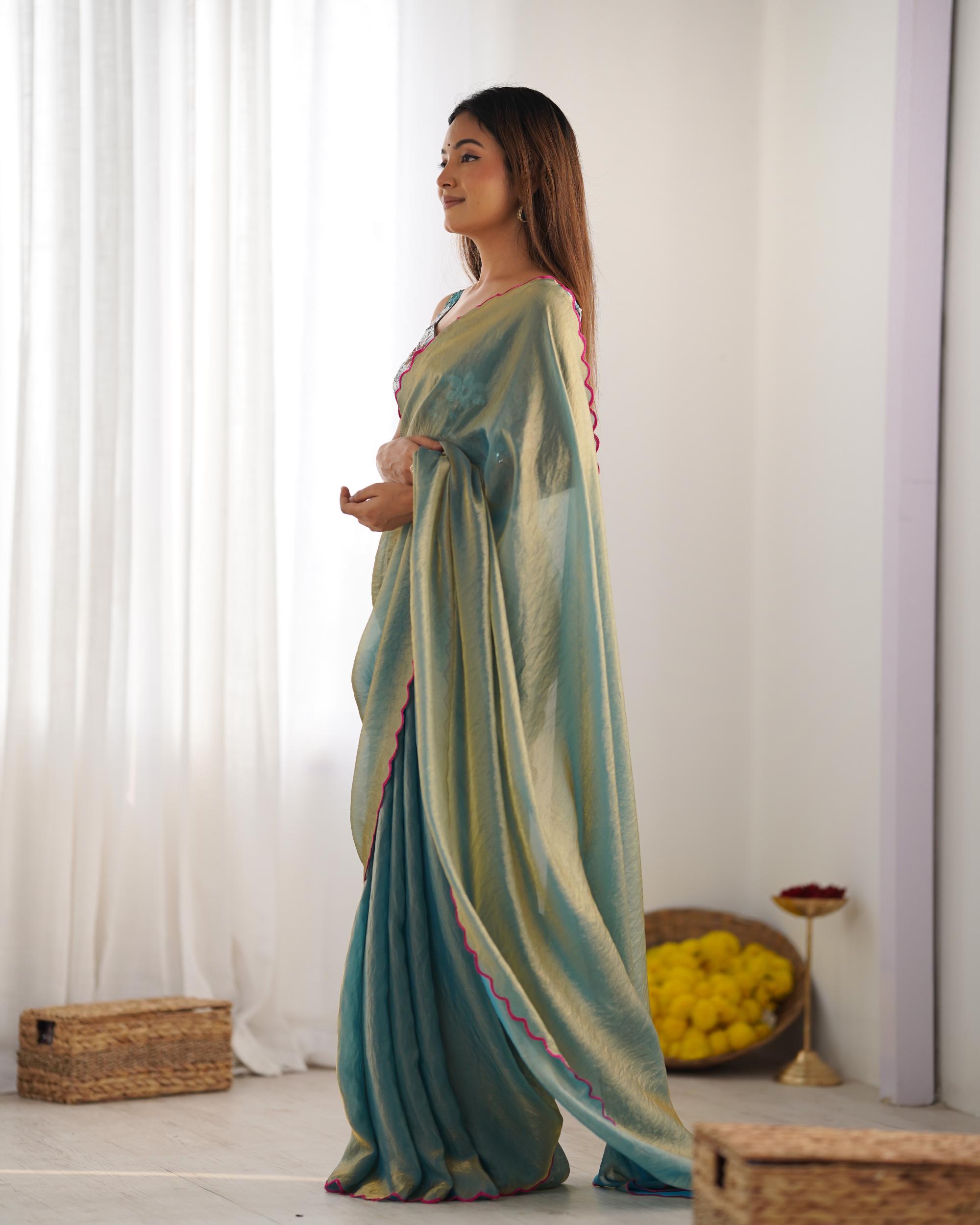 Sky Blue Space Silk Saree — alternate view