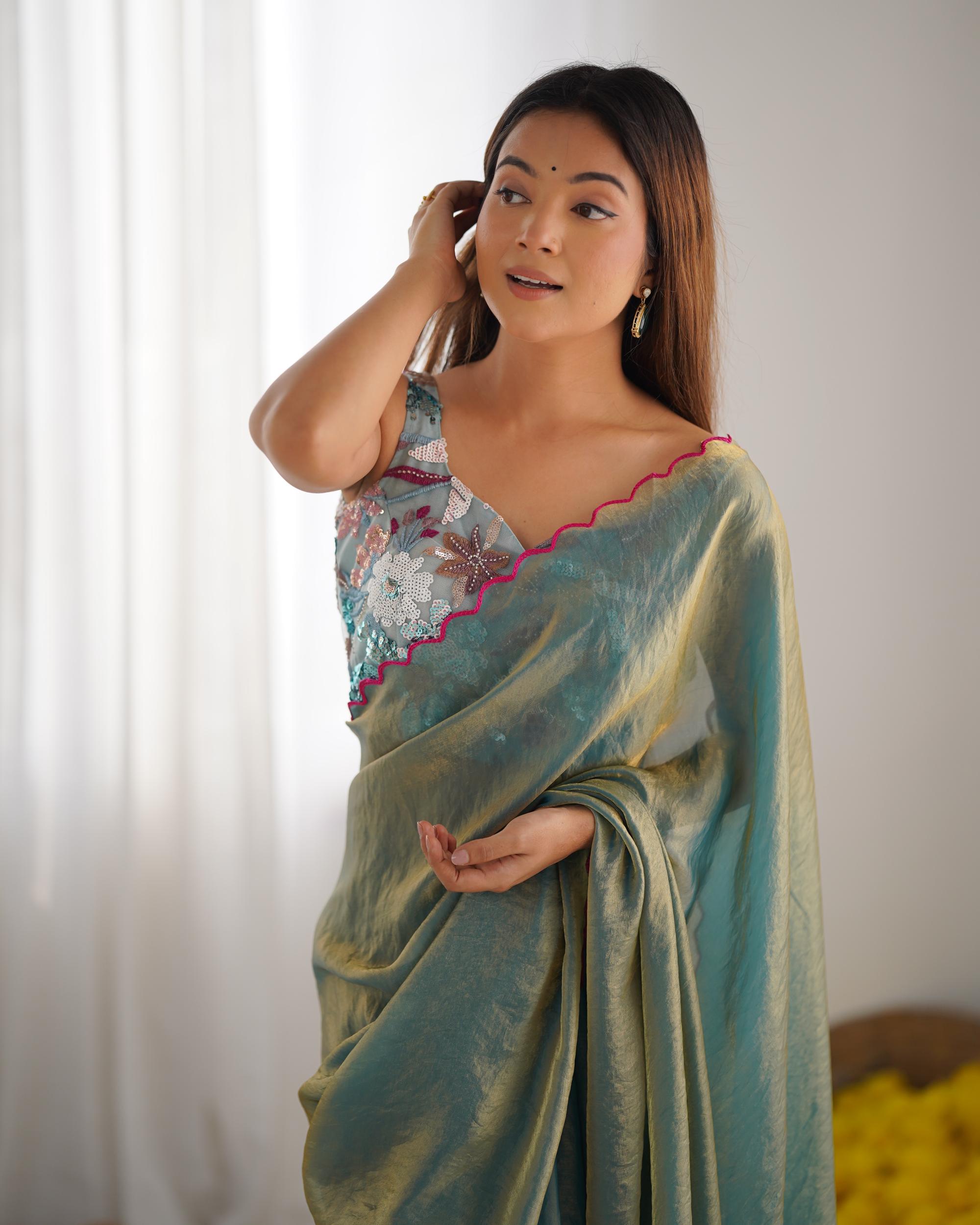 Sky Blue Space Silk Saree