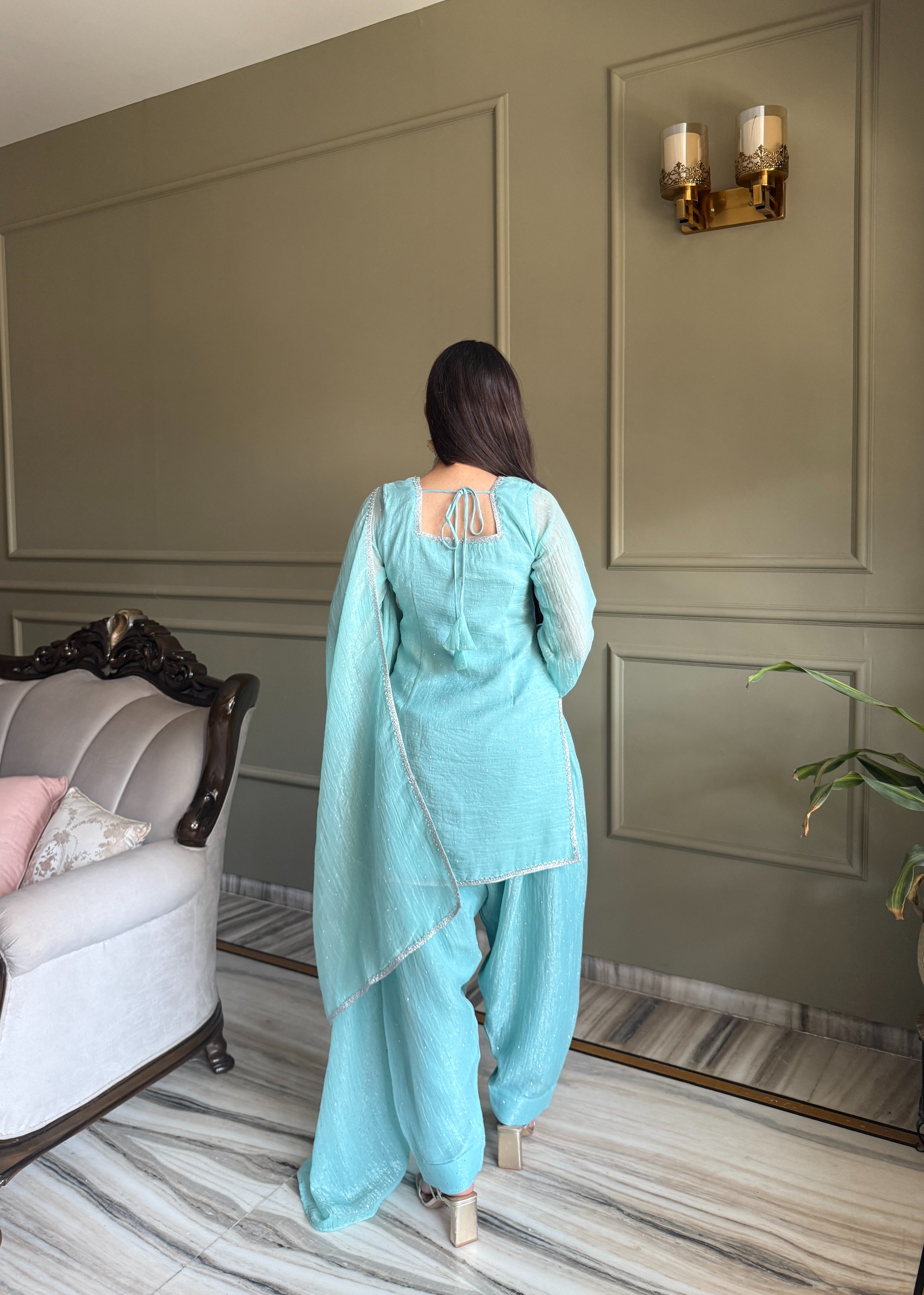 Sky Blue Swarovski Lace Embroidered Georgette Salwar Suit — alternate view