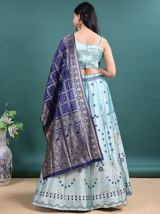 Sky Blue Traditional Jacquard Soft Jacquard Lehenga Choli — alternate view