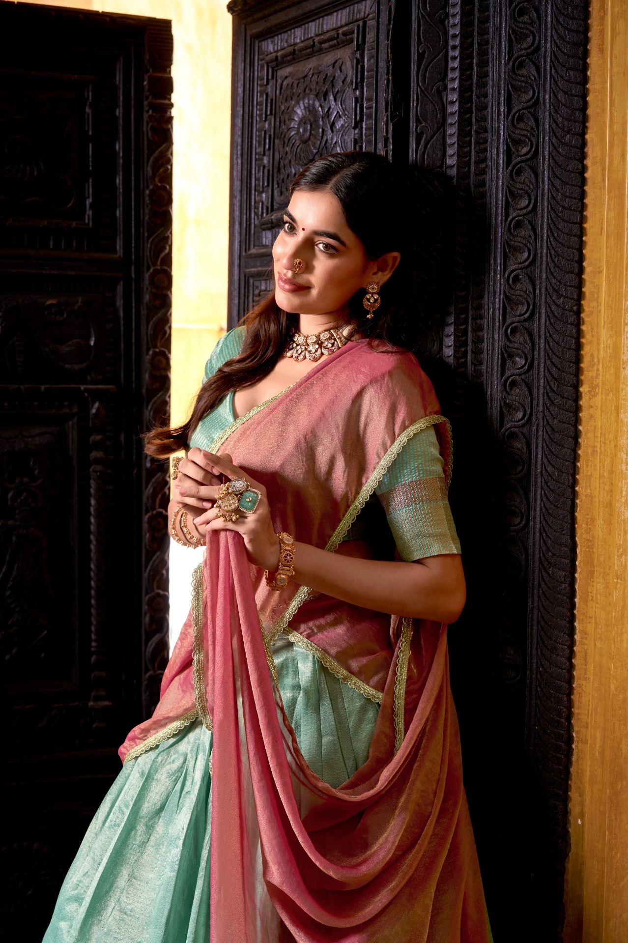 Sky Blue Woven Dupion Silk Lehenga Choli — alternate view