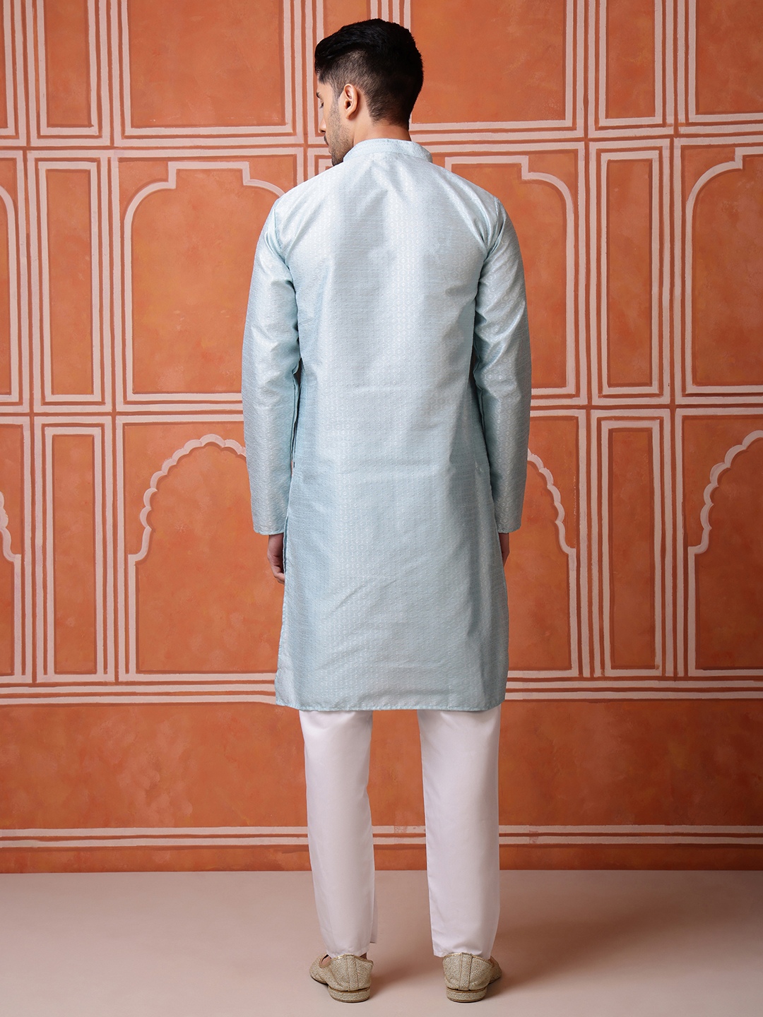 Sky Blue Woven Silk Blend Kurta Pyjama — alternate view