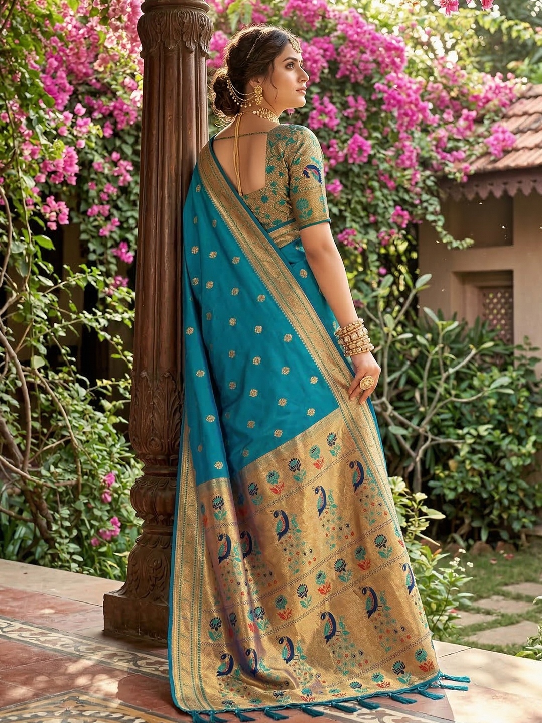 Sky Blue Woven Soft Silk Saree — alternate view