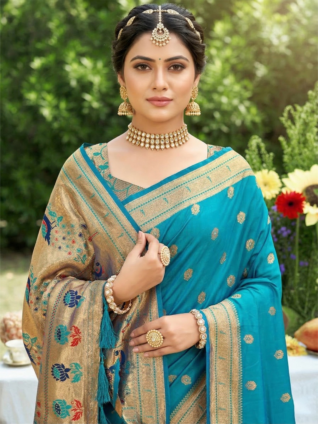 Sky Blue Woven Soft Silk Saree