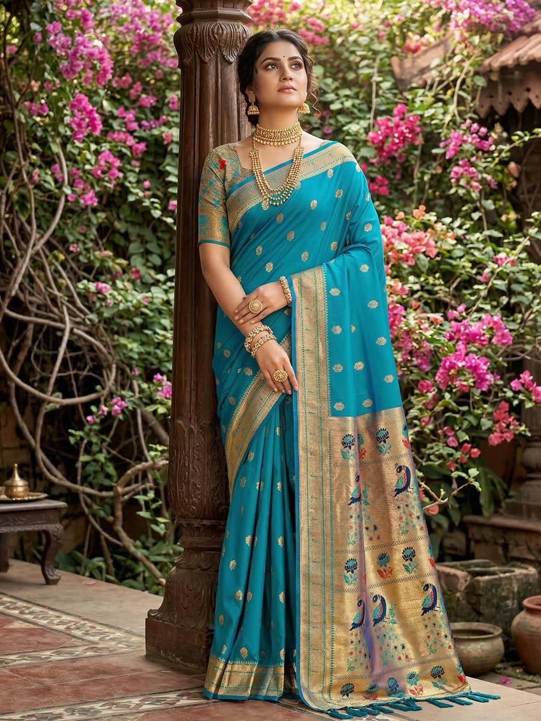 Sky Blue Woven Soft Silk Saree