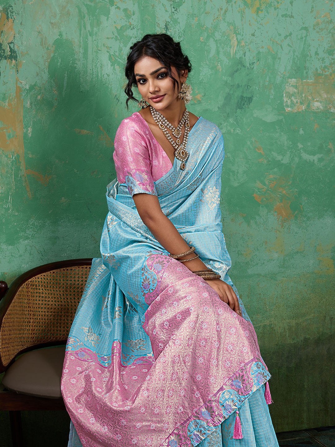 Sky Blue Woven Zari Linen Saree