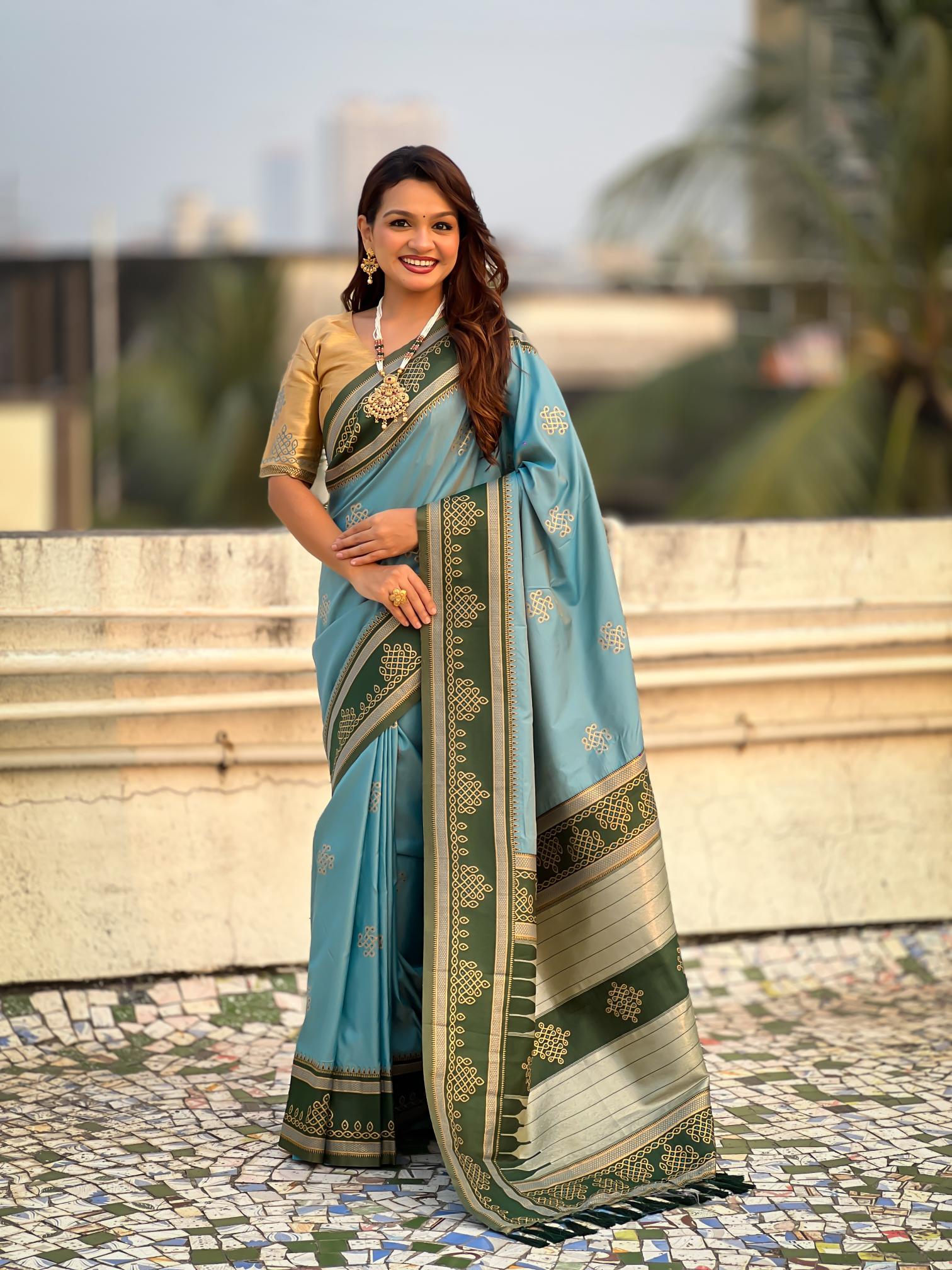 Sky Blue Woven Zari Soft Silk Saree