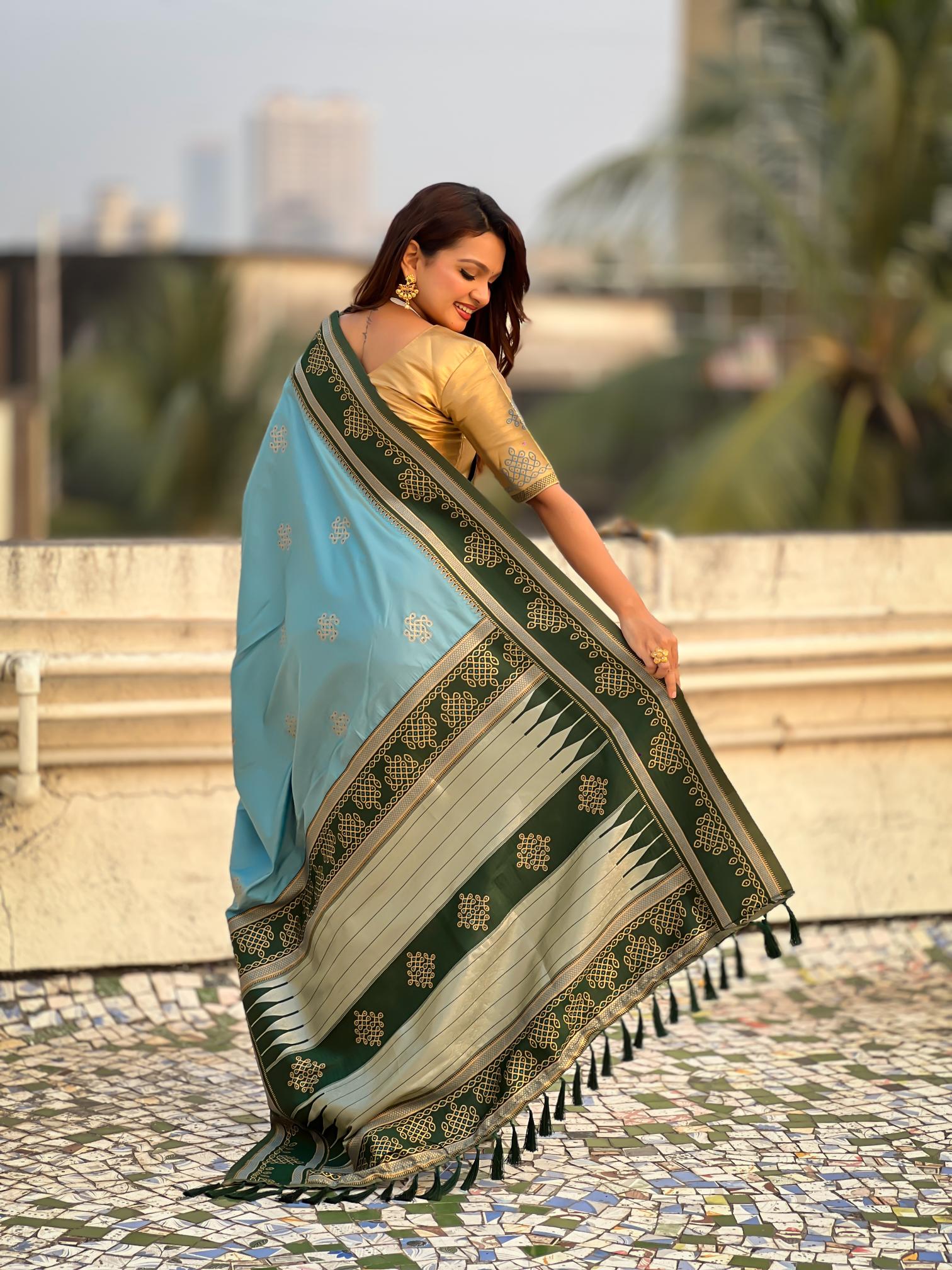 Sky Blue Woven Zari Soft Silk Saree — alternate view