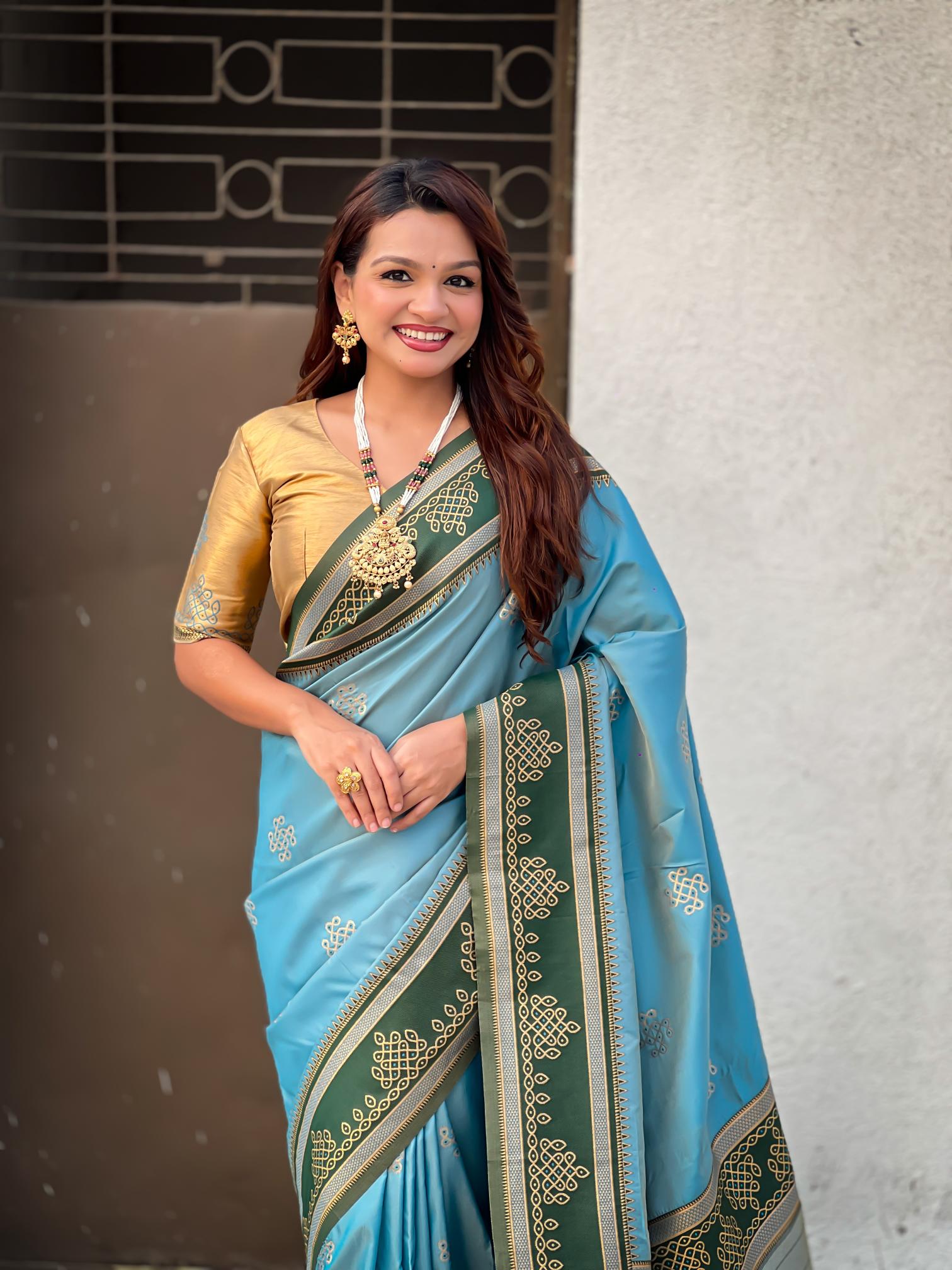 Sky Blue Woven Zari Soft Silk Saree