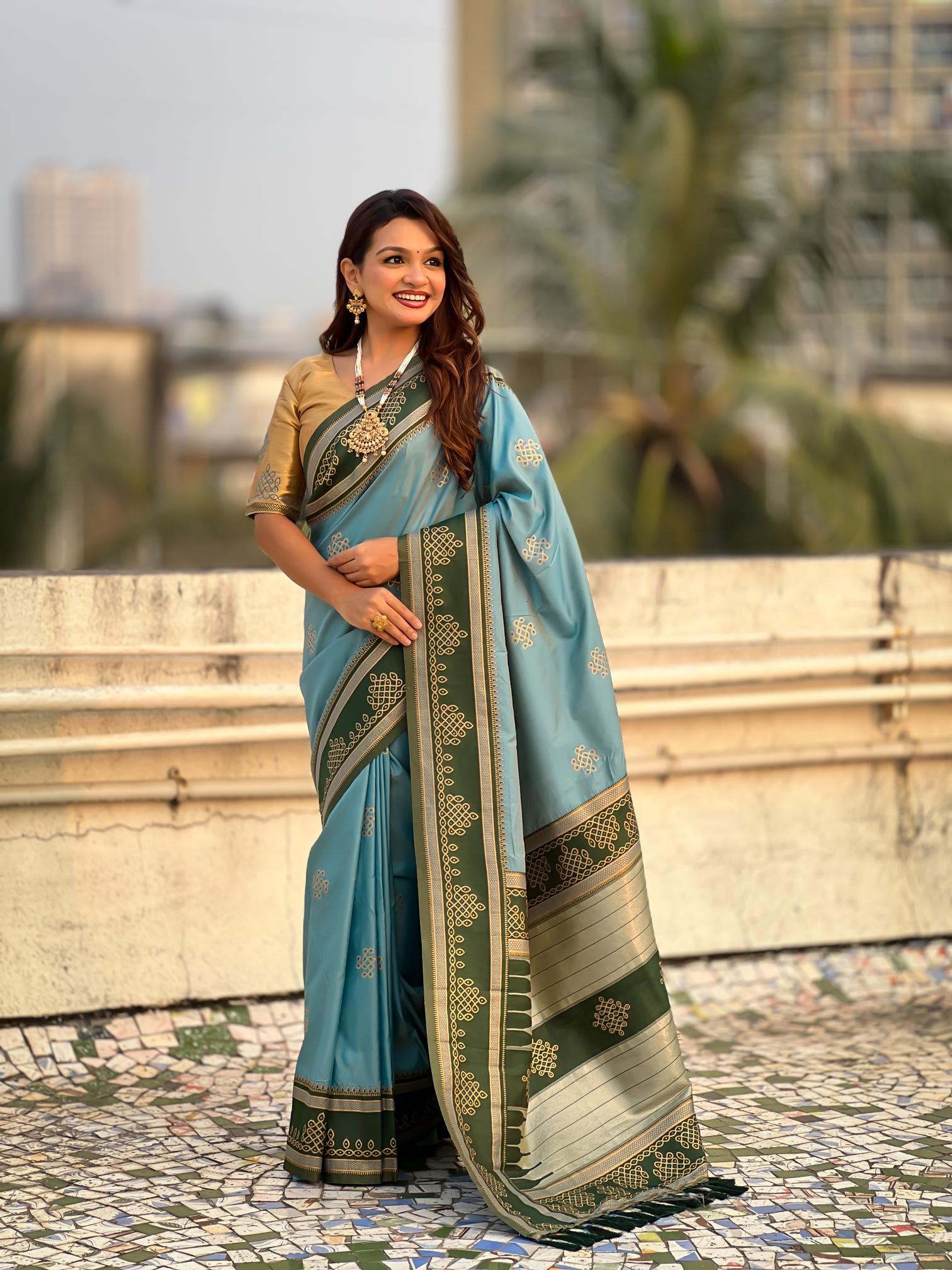 Sky Blue Woven Zari Soft Silk Saree