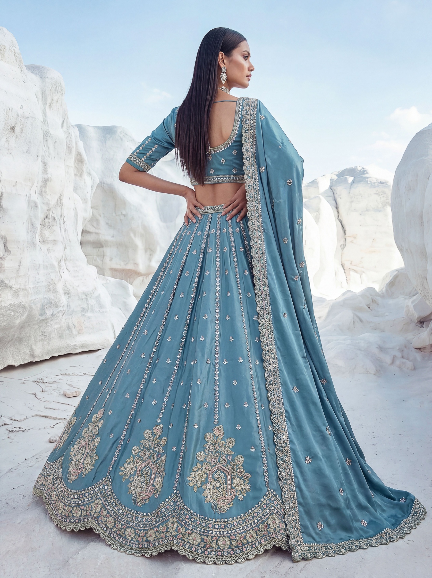 Sky Blue Zari Silk Bridal Lehenga — alternate view