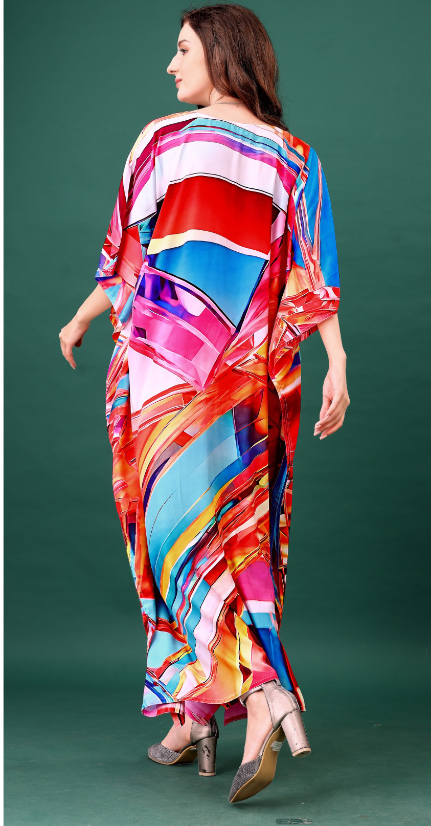 Sunset Prism Digital Printed Feather Silk Kaftan