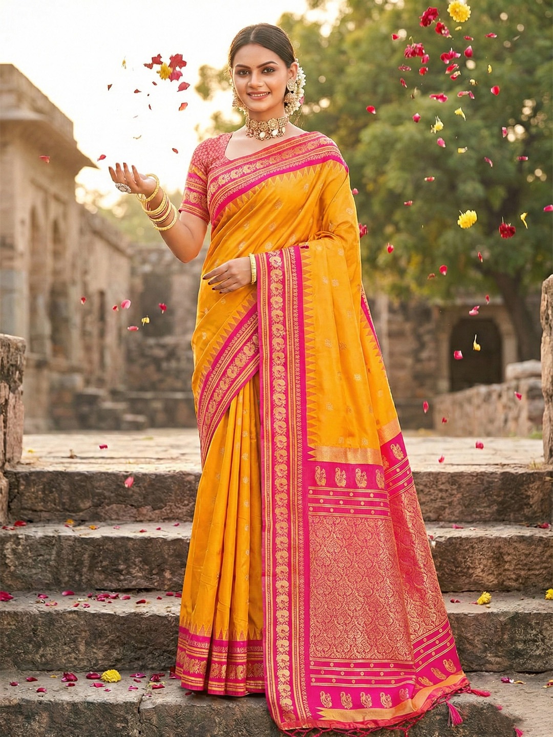 Sunshine Yellow Festive Border Soft Silk Saree