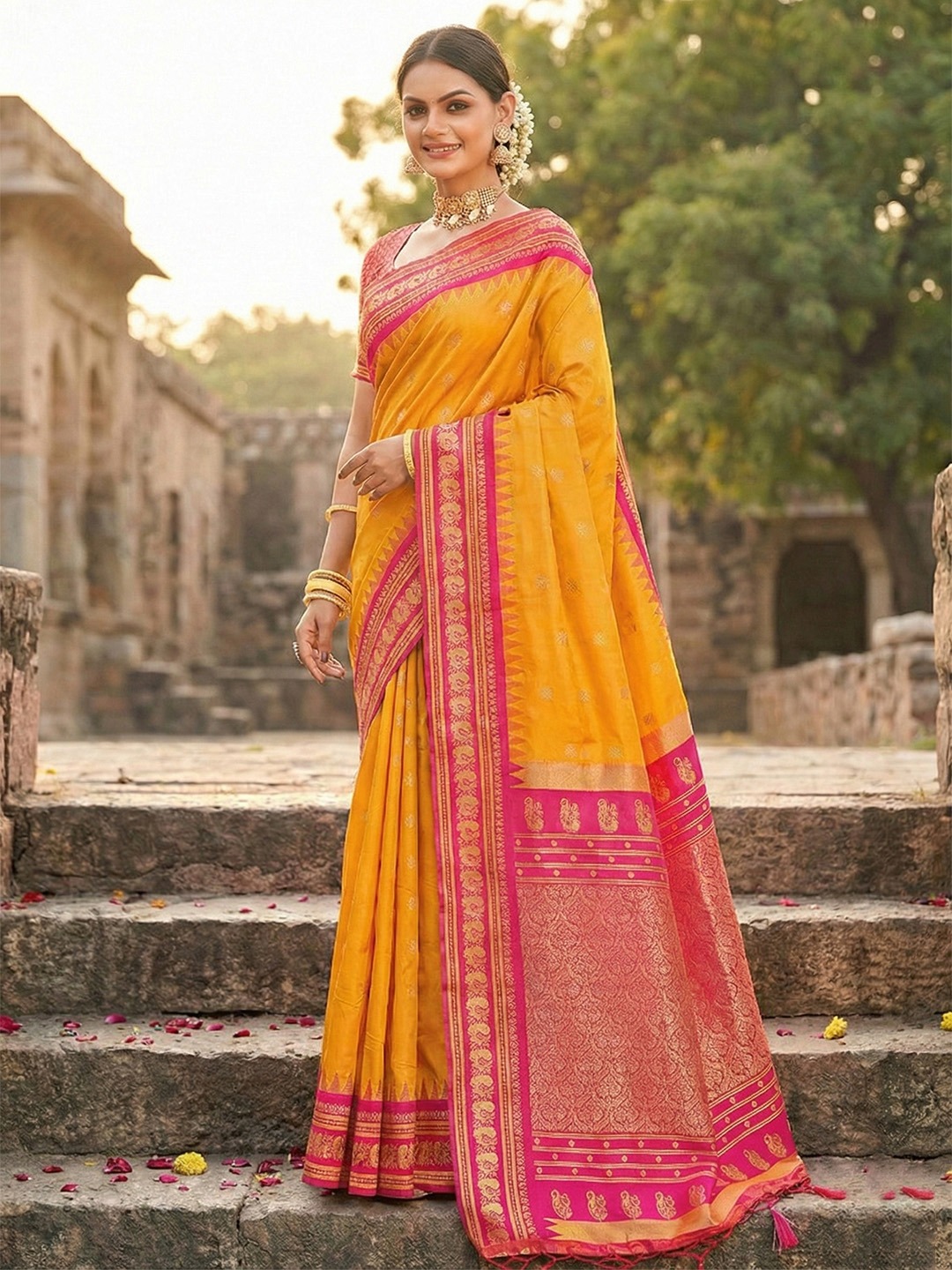 Sunshine Yellow Festive Border Soft Silk Saree