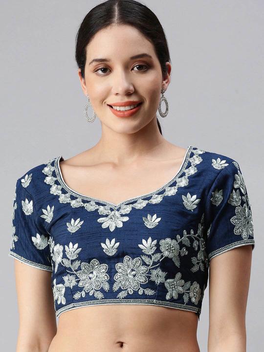 Teal Art Silk Embroidery Readymade Blouse