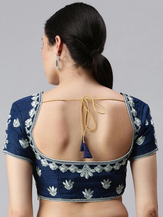 Teal Art Silk Embroidery Readymade Blouse — alternate view