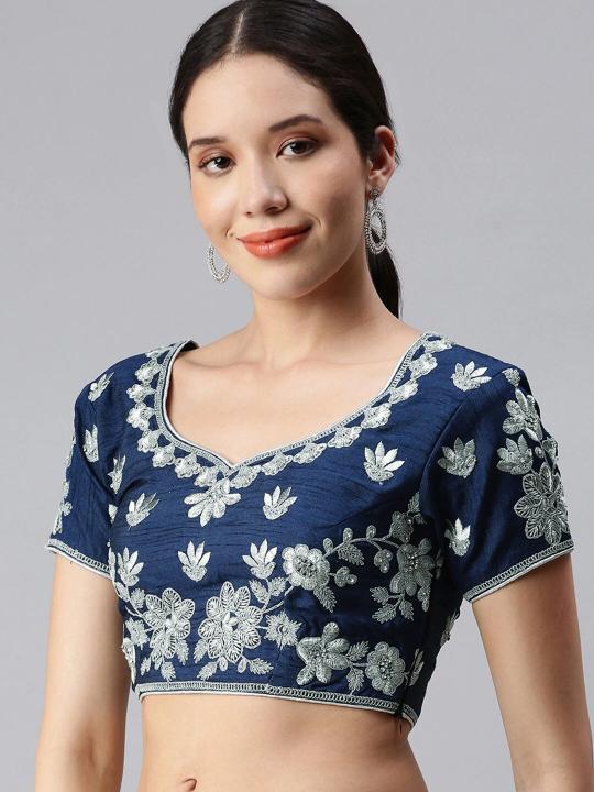Teal Art Silk Embroidery Readymade Blouse