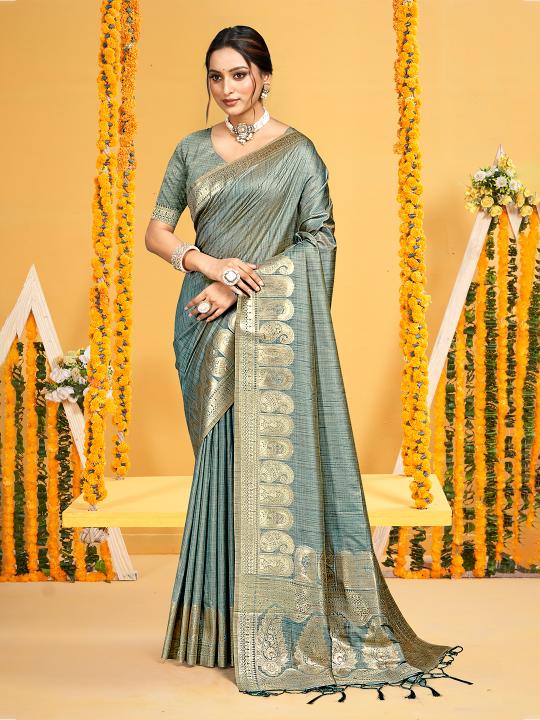 Teal Assam Silk Saree