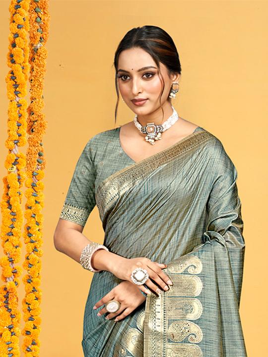 Teal Assam Silk Saree — alternate view
