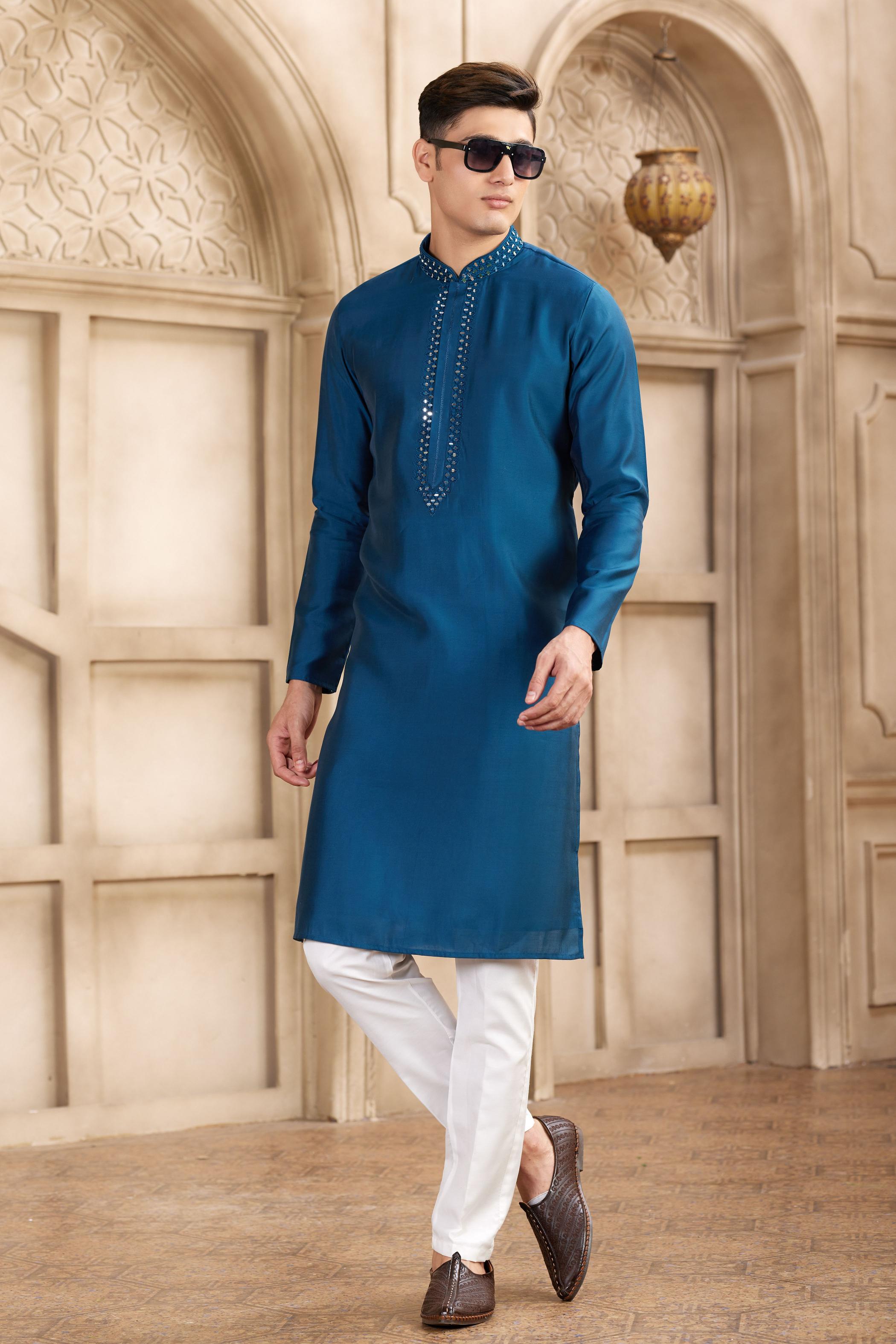 Teal Blue Art Silk Kurta Payjama