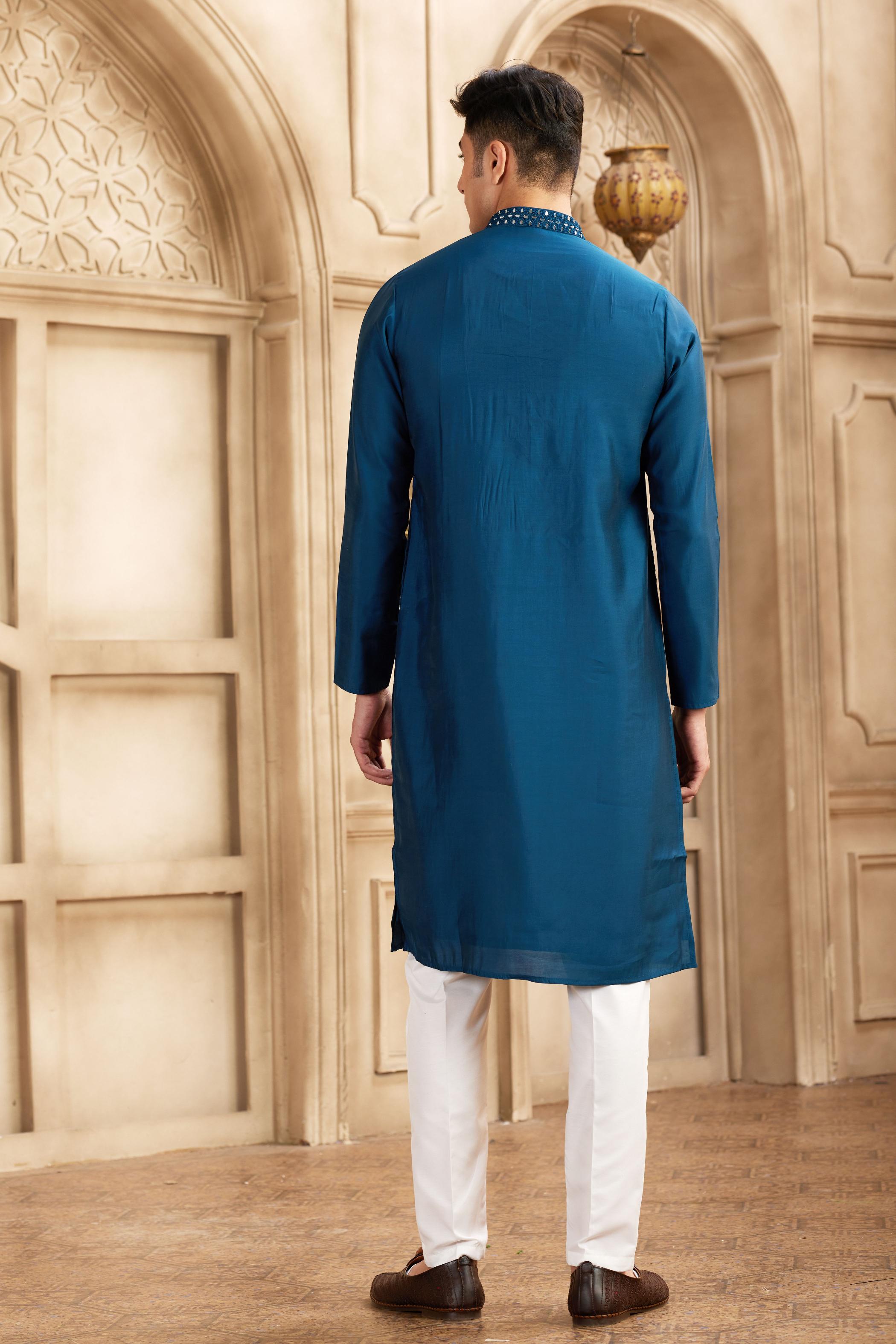 Teal Blue Art Silk Kurta Payjama