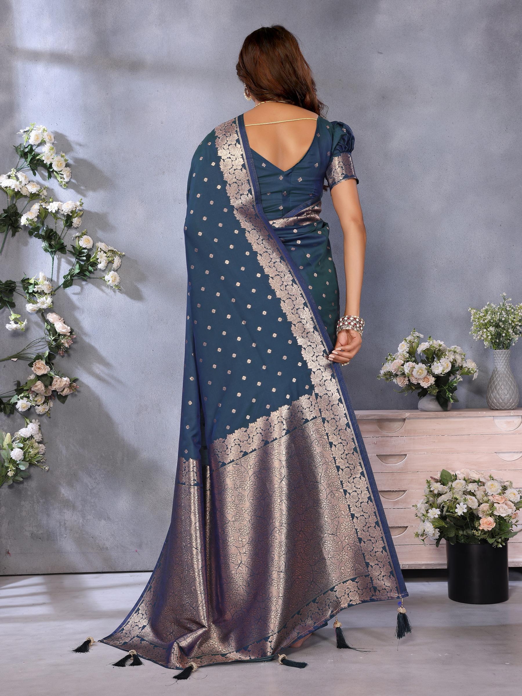 Teal Blue Banarasi Silk Saree — alternate view
