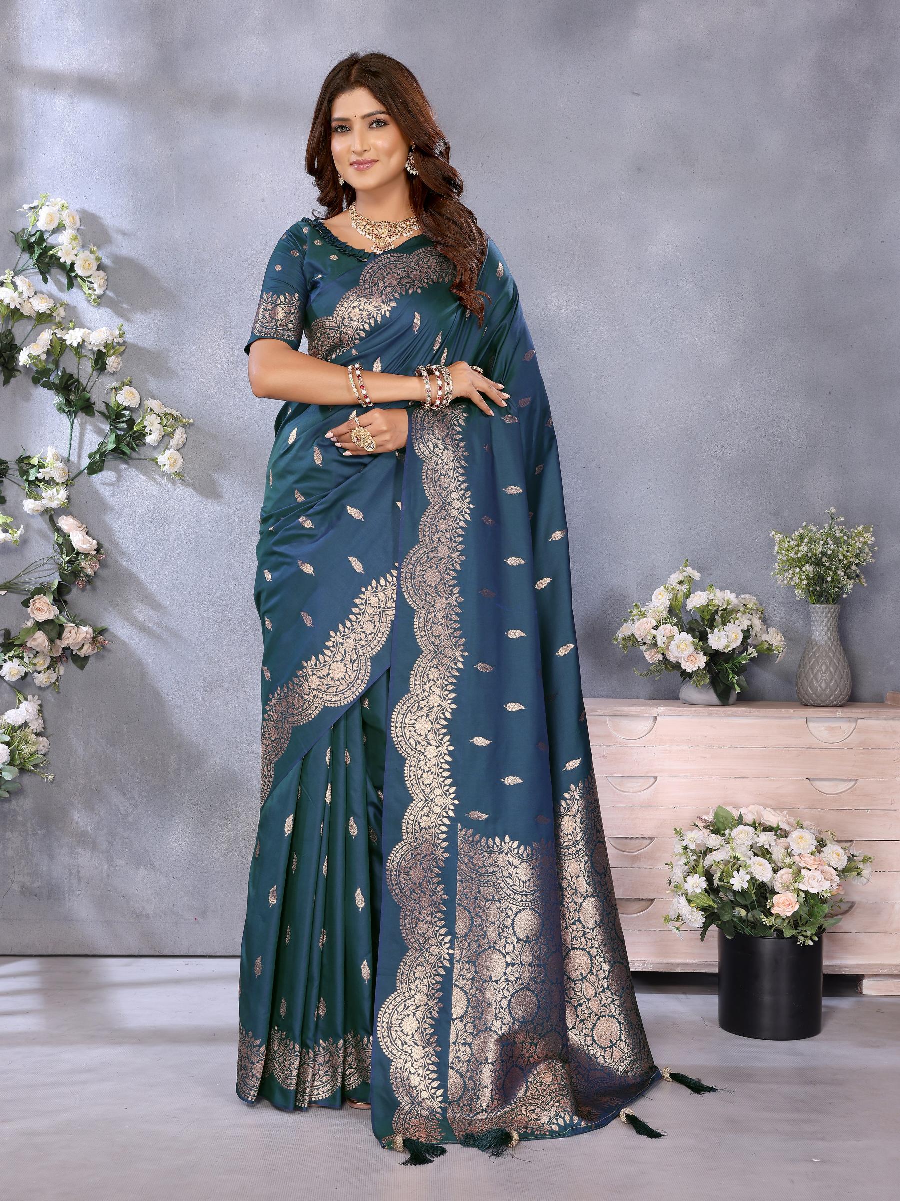Teal Blue Banarasi Silk Saree