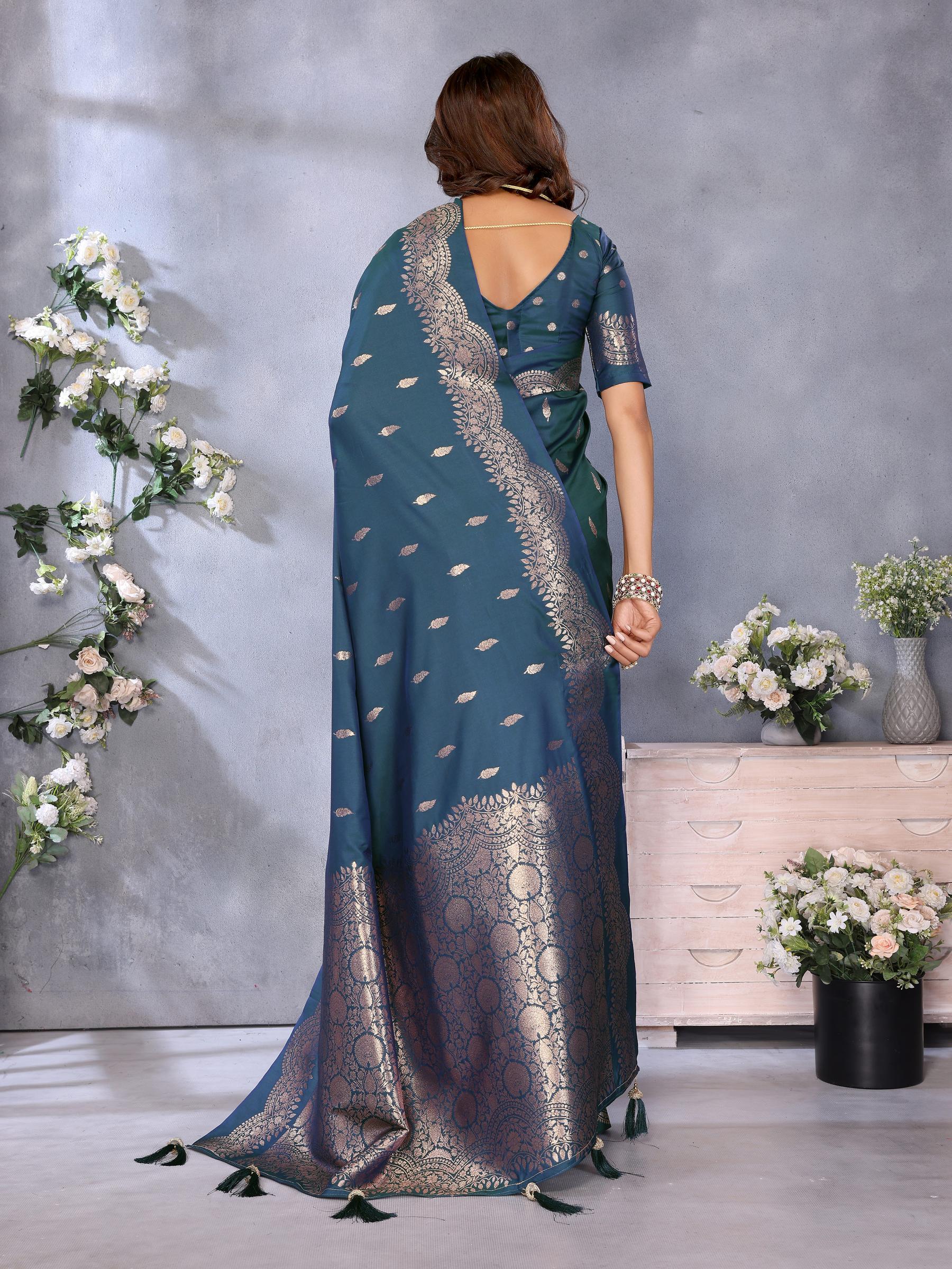 Teal Blue Banarasi Silk Saree — alternate view