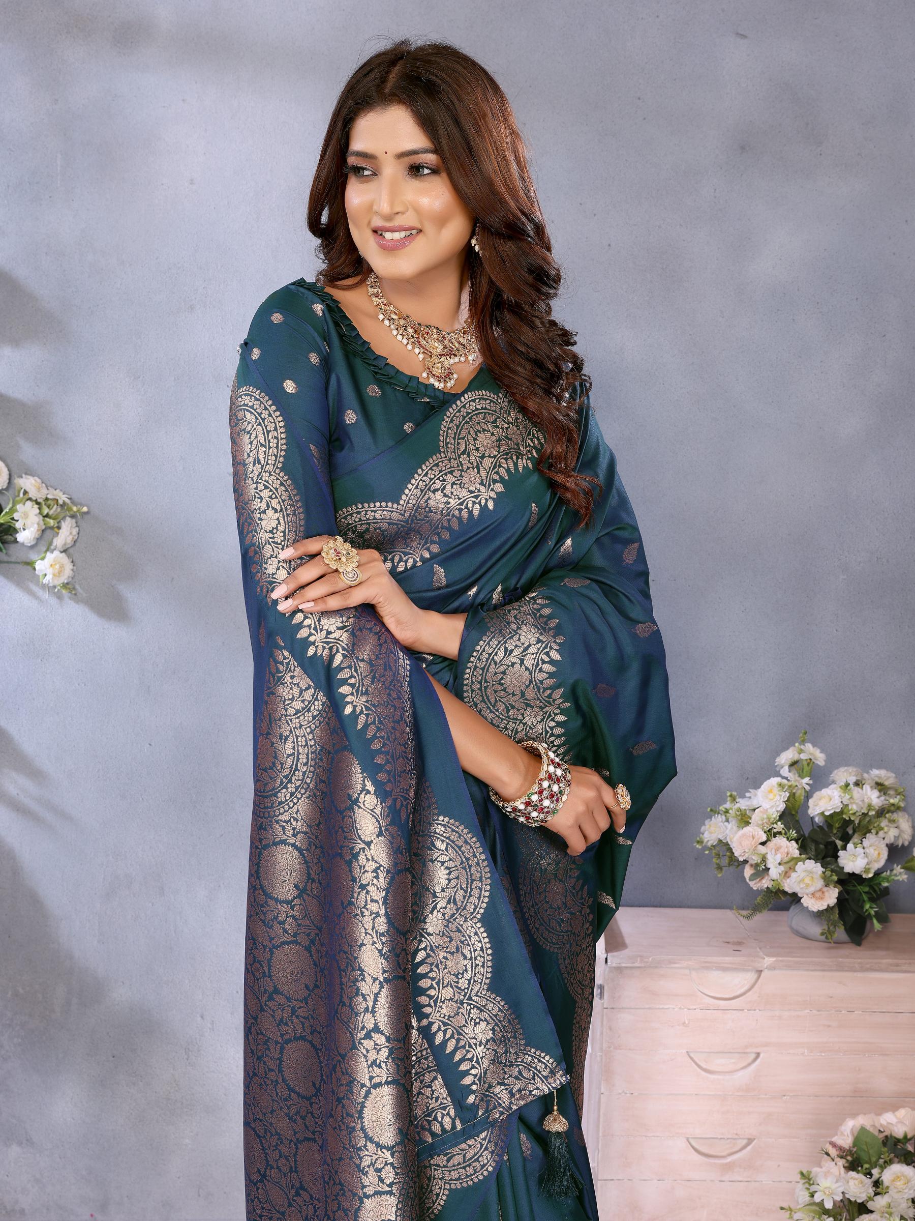Teal Blue Banarasi Silk Saree